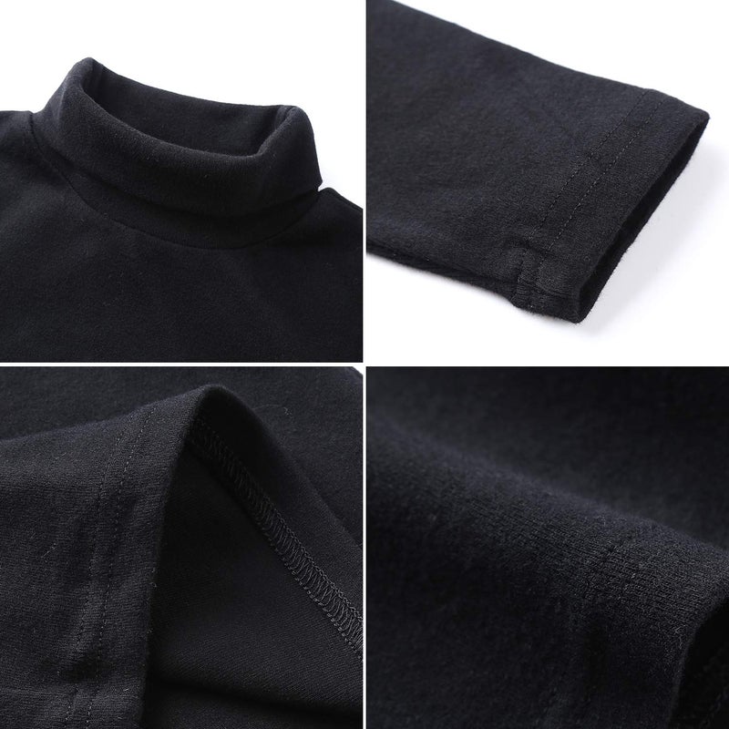 CUNYI Boys Girls Turtleneck Long Sleeve Soft Cotton T-Shirts Solid Color Warm Tops, SA12578, Black, 110 - Image 4